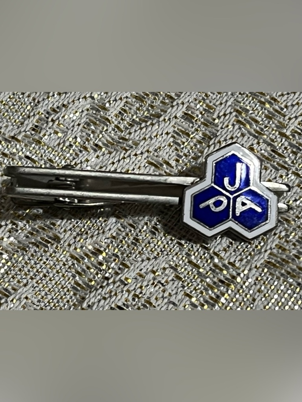 Vintage 1980 JPA Japanese Pharmaceutical Association Blue Enamel Silver Tie Bar